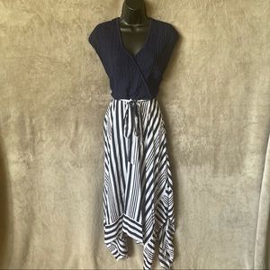 New York & Company Blue and White Knit and Striped Sleeveless Dress